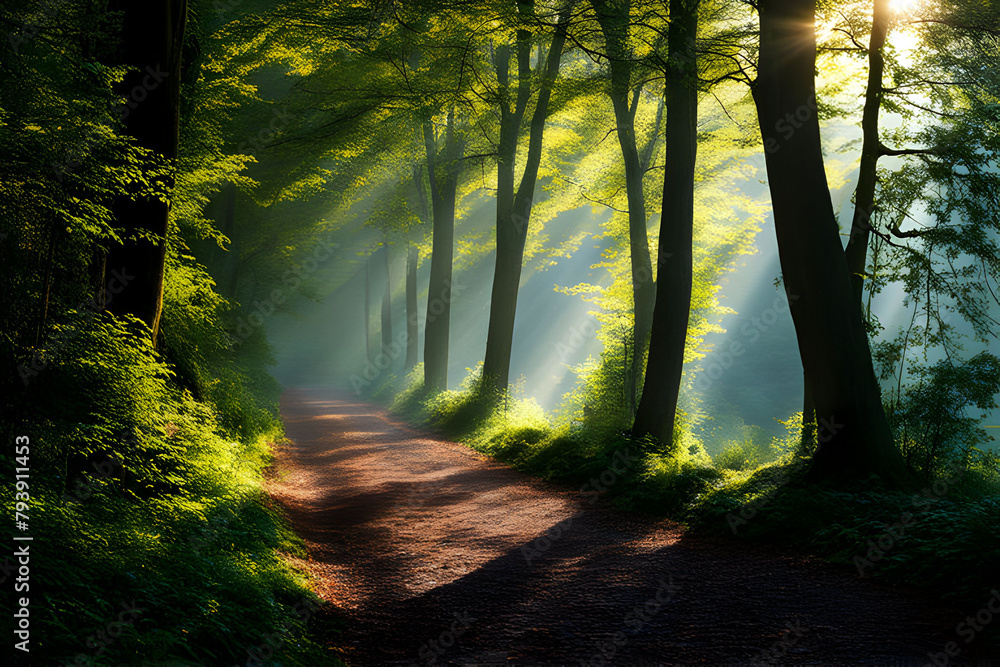 Obraz premium The forest is bright with sunlight shining