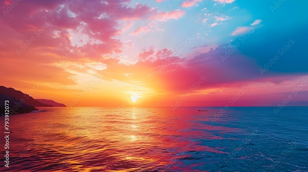 Breathtaking Sunset Over Tranquil Ocean Horizon - Serene Coastal Landscape at Dusk