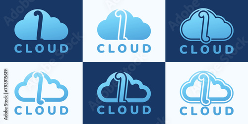 Set of letter I blue cloud logo. This logo combines letters and cloud shapes. Suitable for internet companies, apps, digital storage and the like.