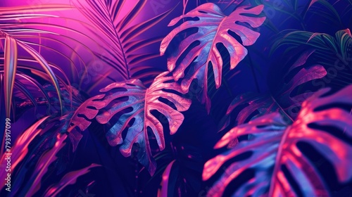 Neon tropical Monstera leaf banner