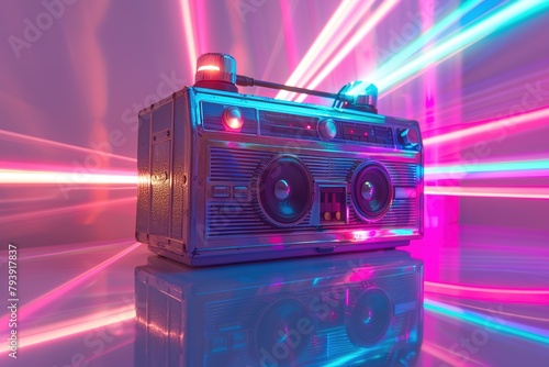 Abstract ghetto blaster, boombox retro vaporwave design with raylights