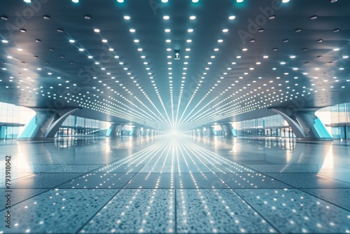 Interior of future buildings,neon light effect with glowing background.