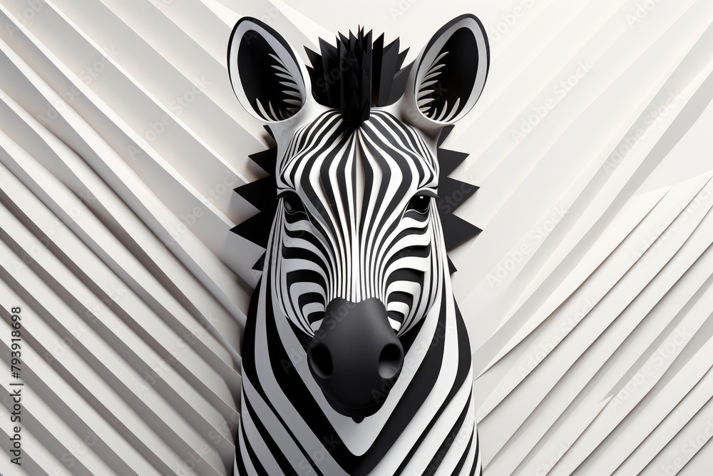 Naklejka premium black and white zebra paper art illustration