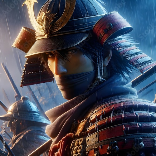 A samurai warrior in full traditional armor photo