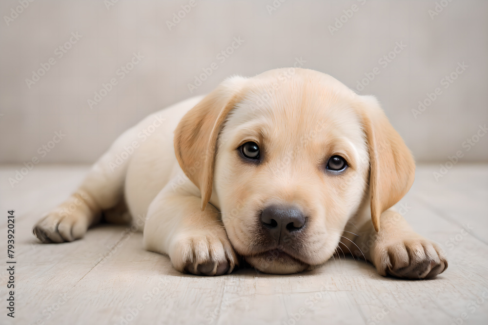 A Labrador Retriever puppy is lying on the floor. A Labrador Retriever puppy is lying on the floor.