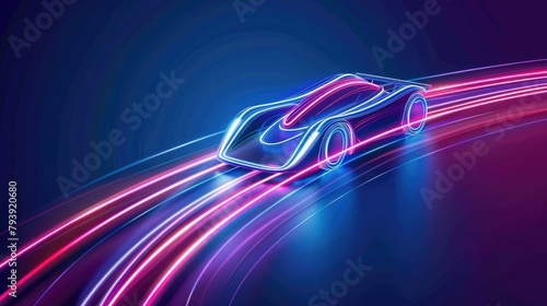 Neon sports racing car, horizontal banner