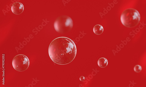 bubbles floating on red background. 3d illustration