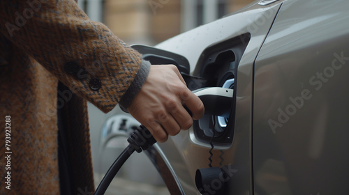 personne qui charge sa voiture électrique, attente 