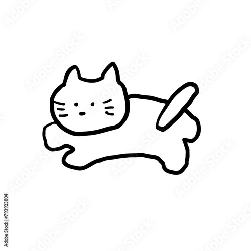 ねこ　手書き　イラスト　線画
