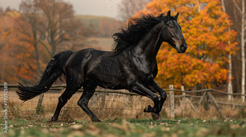 Beautiful black stallion running