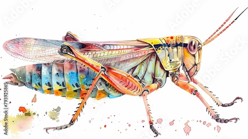 Grasshopper isolated on white design in vivid watercolor