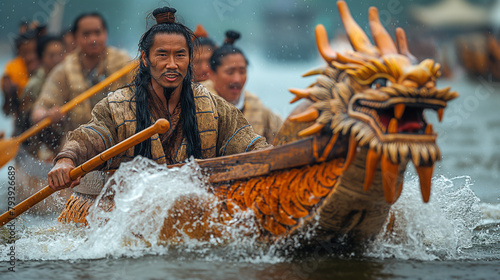 7. Racing Tradition: A historical reenactment transports spectators back in time to ancient China, where dragon boat racing originated as a means of commemorating the legendary poe photo
