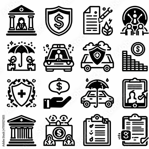 outline insurance icon set silhouette vector illustration white background