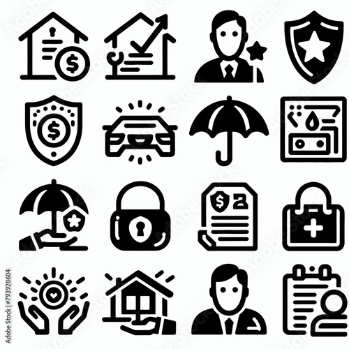 outline insurance icon set silhouette vector illustration white background