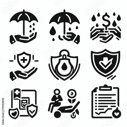 outline insurance icon set silhouette vector illustration white background