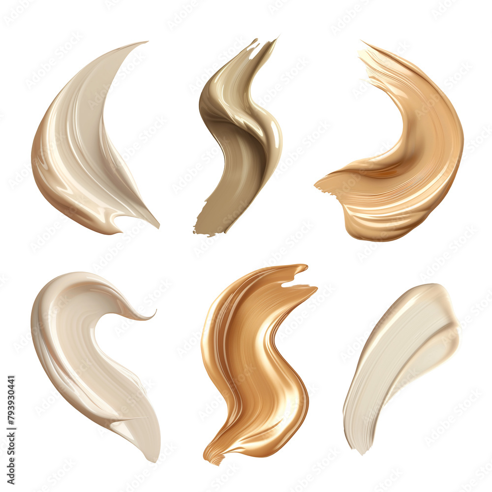 Fototapeta premium Cosmetics creamy smear set isolated. Pastel smudged cream samples. Beauty skin care makeup smears