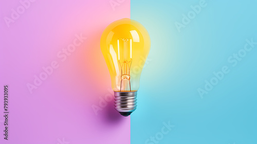 Light bulbs hanging on the orange and blue wall