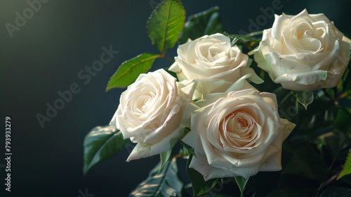 Elegant White Roses Illuminated by Soft Natural Light for Serene Floral Background