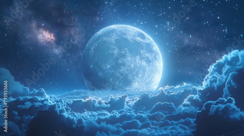 Majestic Full Moon Illuminating Night Sky Above Clouds photo