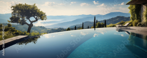 Luxury pool with breathtaking view, beautiful panoramic landscape, generated ai  © emilio100