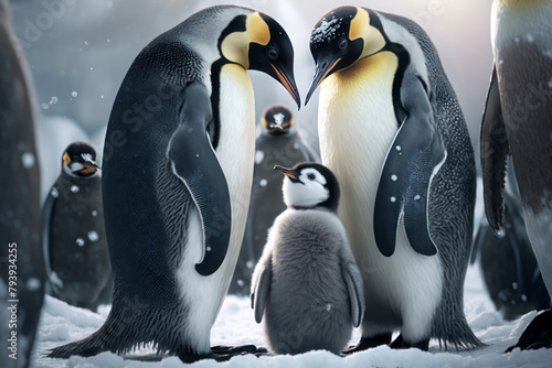 Penguin family in antarctic region wild life sea birds. Generative AI