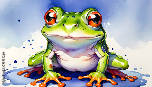 Hand drawn cartoon frog watercolor illustration background
