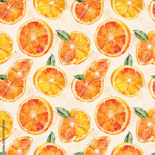 Summery watercolor fruit pattern in orange, perfect for adding a pop of color to fabric, wallpaper, and poster designs