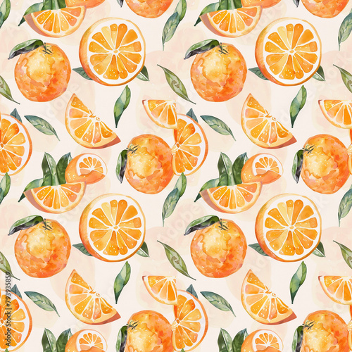 Bright and cheerful watercolor orange fruit pattern, perfect for creating vibrant textile, wallpaper, and poster designs
