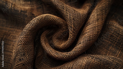 A close up of a piece of brown burlap cloth.