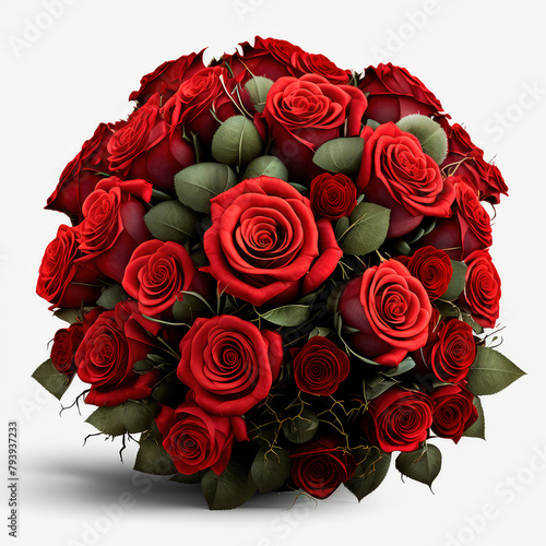 large bouquet of red roses a lot on a white background. Generative AI 