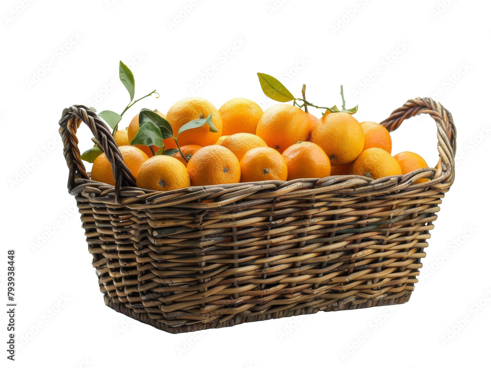 basket with oranges isolated on a transparent background. PNG	
