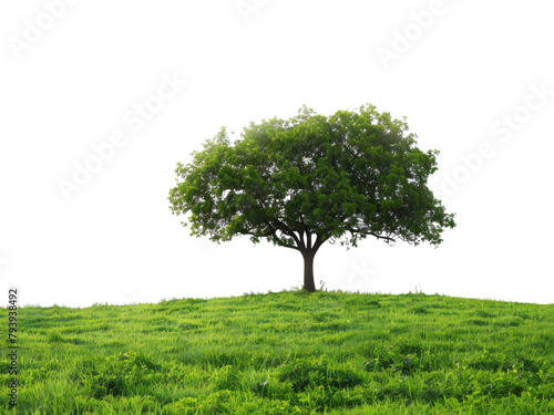 tree and green grass isolated on white background