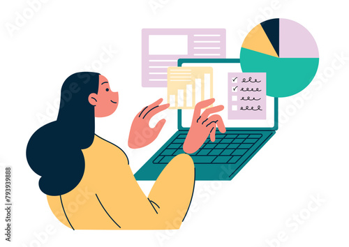 Business woman working online at laptop computer data information