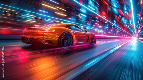 Colorful light trails with motion effect car hight
