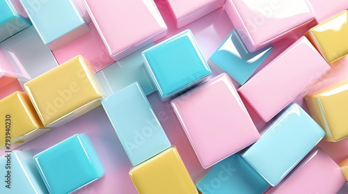abstract 3d geometric background with pastel colors glossy texture and rectangular shapes