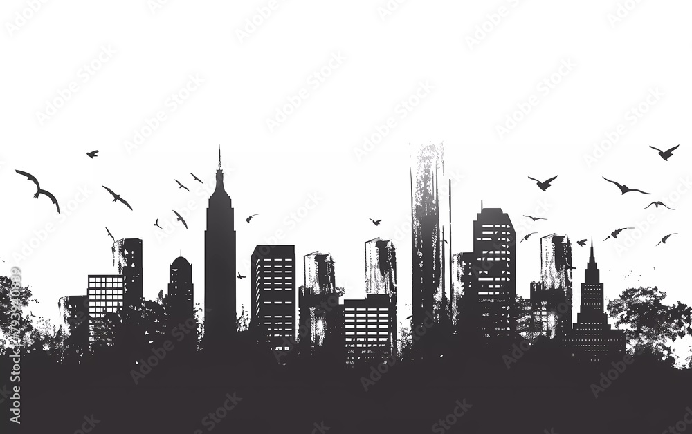 Vector city graphic sketch black and white cityscape skyline image