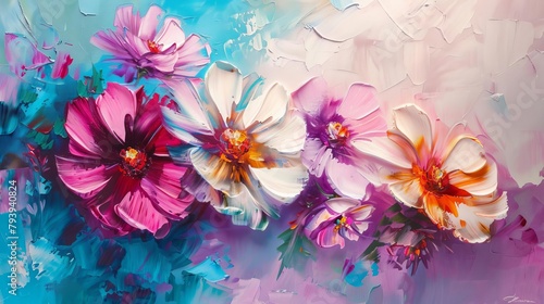 abstract floral oil painting on canvas colorful blossoms and petals artistic background