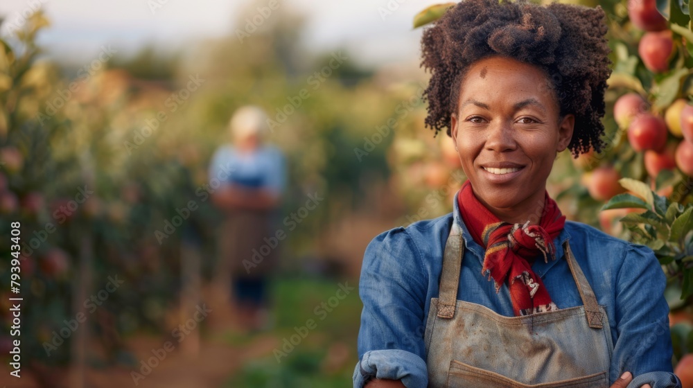 Woman Smiling in Apple Orchard Woman Smiling in Apple Orchard
