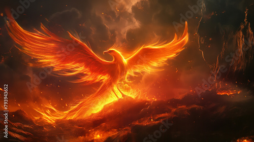 The image shows a phoenix rising from the ashes. The phoenix is a mythical bird that is said to be a symbol of hope and renewal.