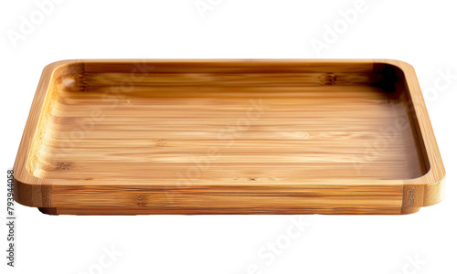 A wooden serving tray crafted from bamboo, showcasing its natural finish and clean lines, suitable for dining or decorative purposes in a modern kitchen or dining area photo