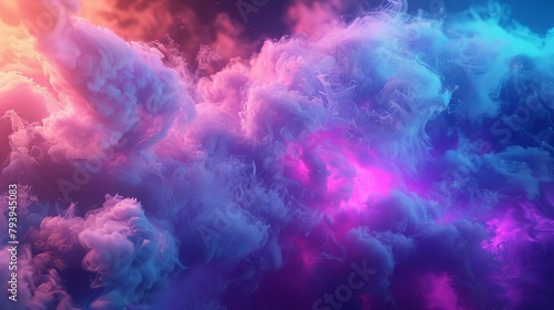 colorful abstract smoke cloud illuminated by neon lights creating mesmerizing 3d shapes digital render