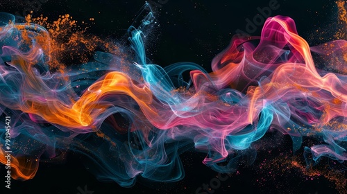 colorful paint water or smoke splash on black background abstract fluid art pattern digital illustration © Bijac