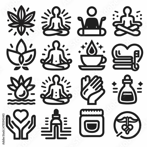 outline wellness icon set silhouette vector illustration white background