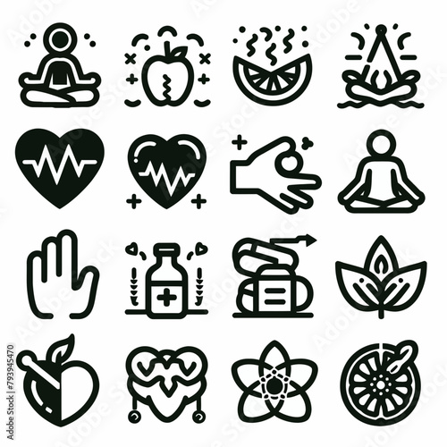 outline wellness icon set silhouette vector illustration white background