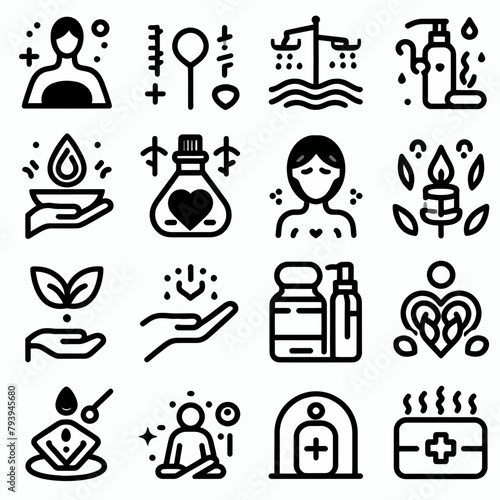 outline wellness icon set silhouette vector illustration white background