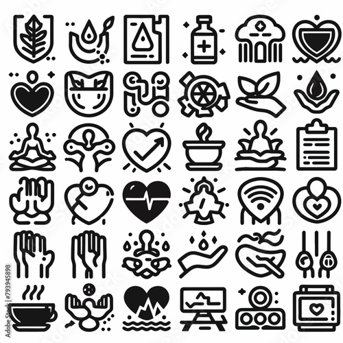 outline wellness icon set silhouette vector illustration white background