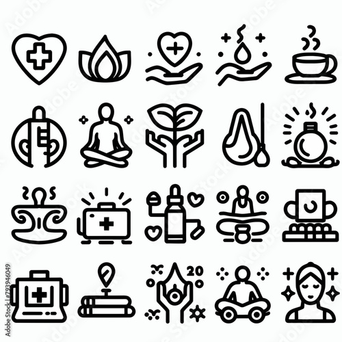 outline wellness icon set silhouette vector illustration white background