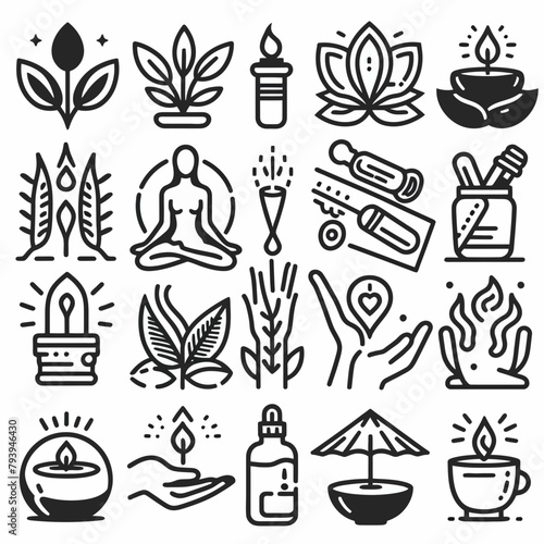 outline wellness icon set silhouette vector illustration white background