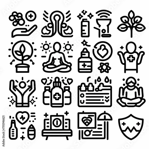 outline wellness icon set silhouette vector illustration white background