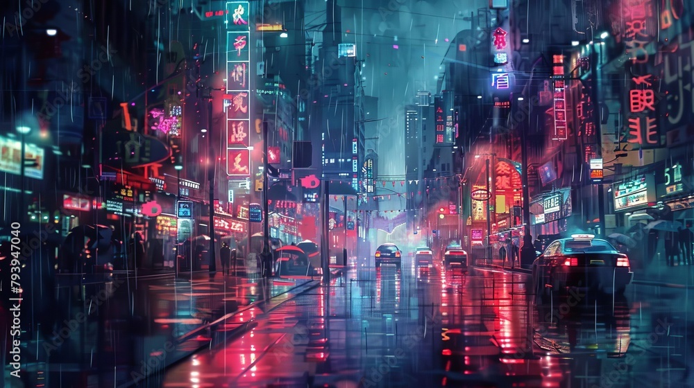 cyberpunk city streets at night futuristic dystopian artwork rainy ...